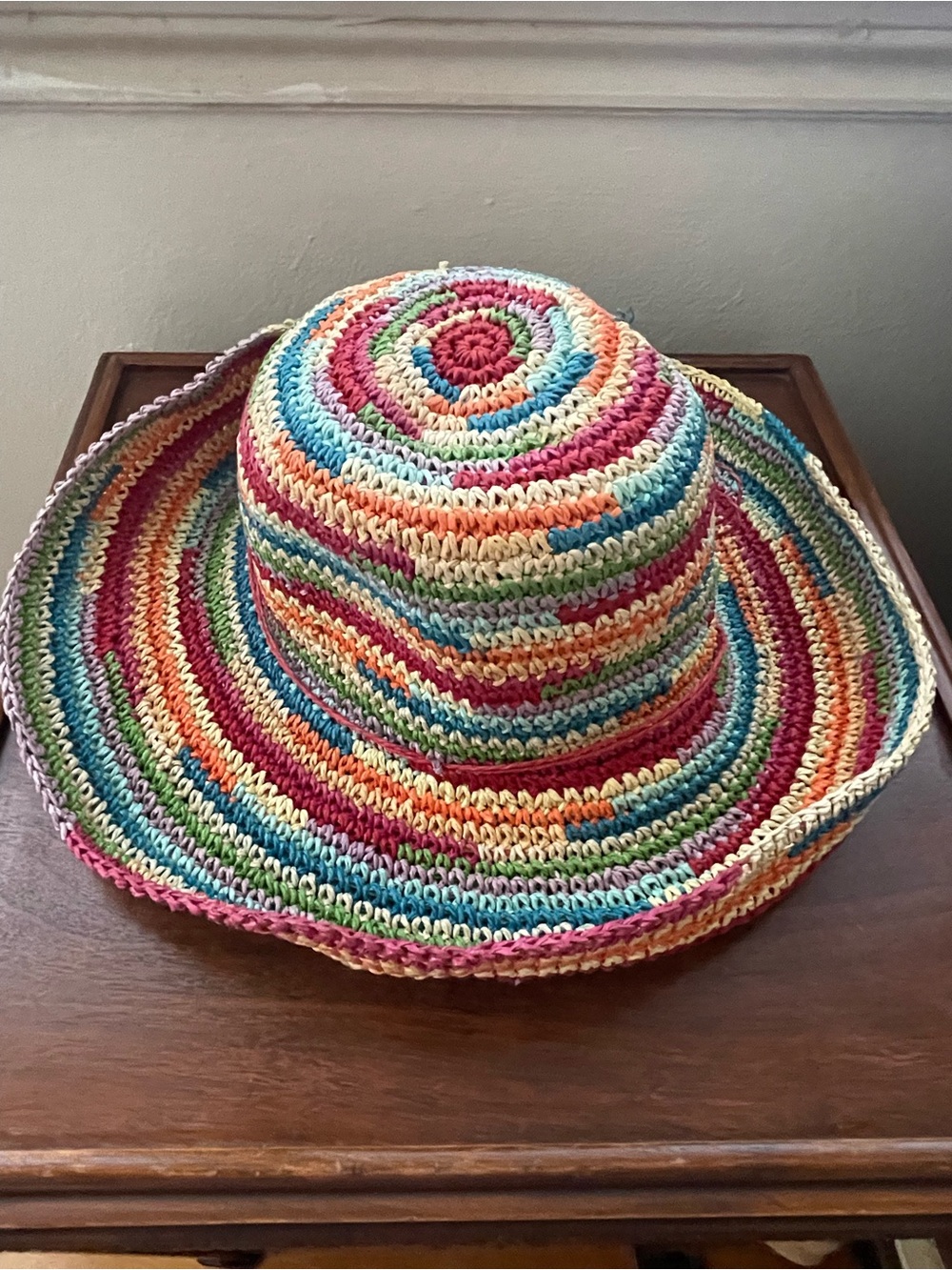 Multicolor Crochet Sun Hat - Rainbow Striped